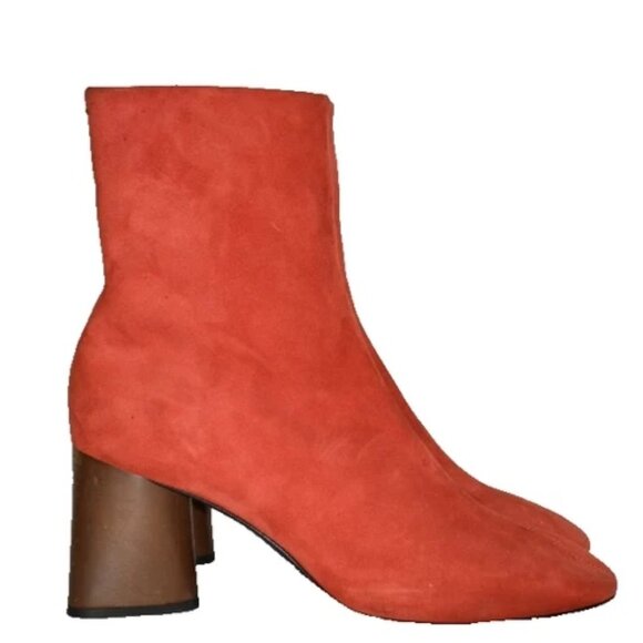 $575 RAG & BONE Fei Ankle Boot SUEDE RED FLARED BLOCK HEEL SOCK 38 (DC11) - Picture 2 of 8